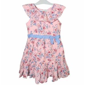 Janie & Jack pink blue white floral swiss dot ruffle cotton dress girls 6